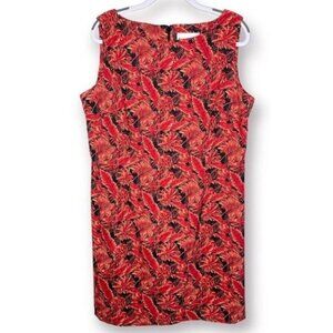 Danny & Nicole Orange Red Black Tropical Leaf Sleeveless Sheath Dress 16 Wedding